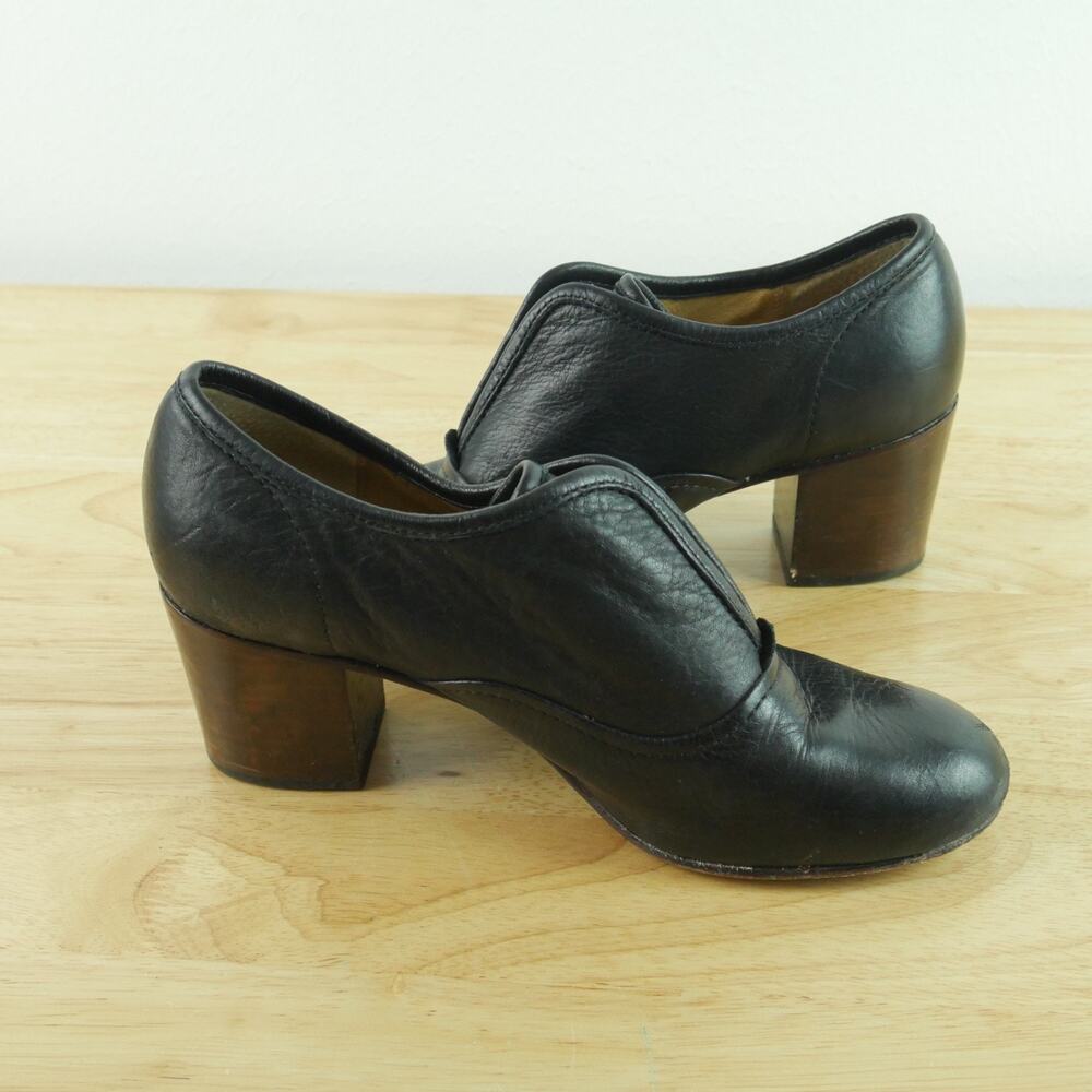 Frye Stella Slip On Bootie Size 7.5 Black Leather Chunky Heel Academia Round Toe - Picture 7 of 15